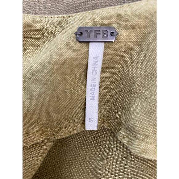 YFB Women's Size S Green Fringed Hem Button Up Linen Blend Tank Top - Picture 5 of 7